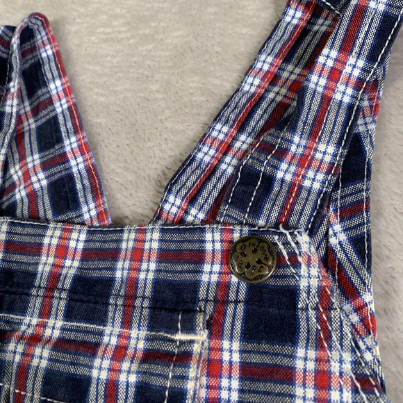VTG OshKosh Overalls Toddler‎ 18 Months Blue Red Plaid Shortalls Cotton Pockets - Picture 3 of 13